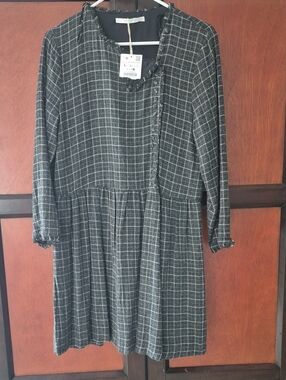 Zara Plaid Mini Dress Sz L NWT